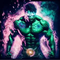 Hulk surrounded by money and lightning