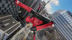 Spider-Man swinging between skyscrapers