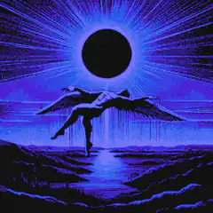 Angel flying under a solar eclipse