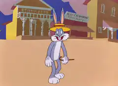 Bugs Bunny walking with cane