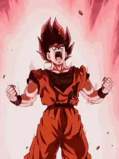 Goku screaming with red aura