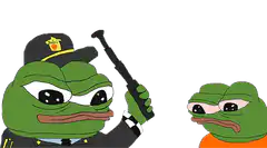 police frog hits sad frog with baton