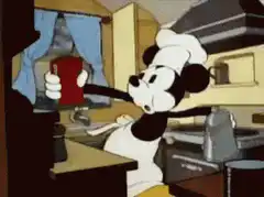 Mickey Mouse pouring coffee
