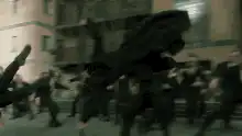 Neo dodging bullets with umbrella
