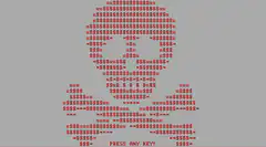 Red ASCII art skull with dollar signs