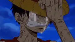 Luffy crying under hat