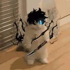 Demon cat with sword and wings