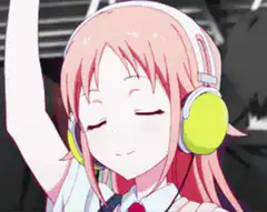 Anime girl with headphones smiling