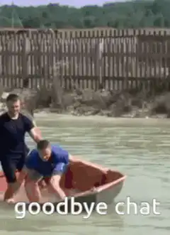 men sinking in boat saluting goodbye chat