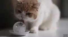 Cat licking ice ball