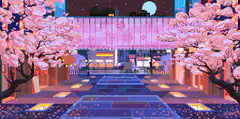 pixel art cherry blossom street night