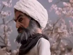 Stop motion man turns and stares