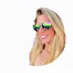 Blonde woman with heart sunglasses and #LOVE circle