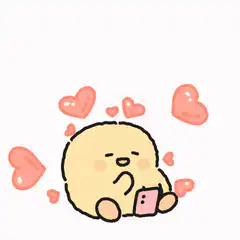 Gudetama holding phone with hearts