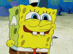 Spongebob holding shovel smiling