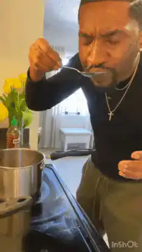 Man tastes food and reacts with shock