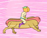 Baby riding a hot dog