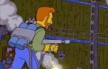Waylon Smithers uses a flamethrower