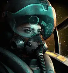 Female astronaut blinking in cockpit