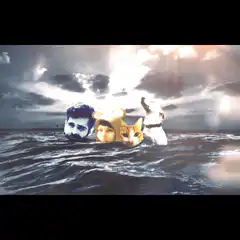People and animals bobbing in the ocean