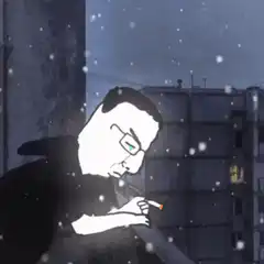 Sad man smoking in the snow