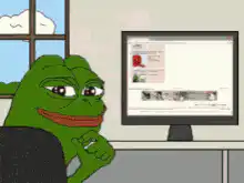 Pepe watching computer screen