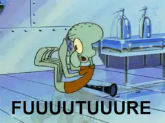 Squidward playing flute with drawn-out note