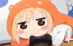 Anime girl in bear hoodie playing video game