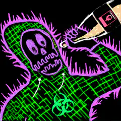 glitchy skull drinking from bottle