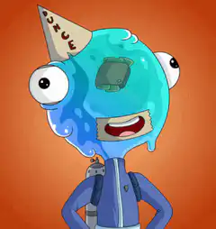Blue alien with party hat