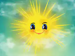 Smiling cartoon sun in sky