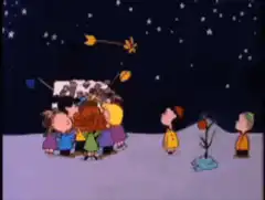 Peanuts kids decorate Christmas tree