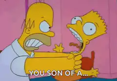 Homer Simpson shaking Bart Simpson