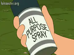 Fry uses all purpose spray to get dressed