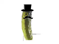Dancing pickle with top hat and mustache