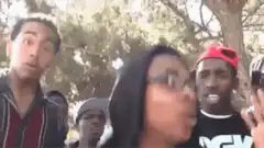 Girl jumps and crowd cheers
