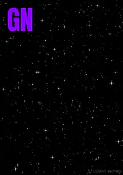Purple GN text on starry night sky