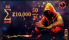 Hacker with math formula and bitcoin
