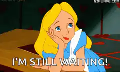 Alice waiting with caption