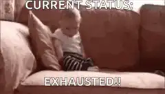 Baby falls asleep on couch exhausted
