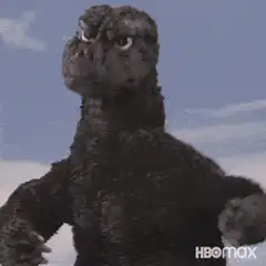 Godzilla shrugs and looks around