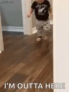 Toddler running away with caption