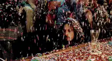 Johnny Depp covered in confetti