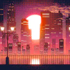 pixel art city sunset