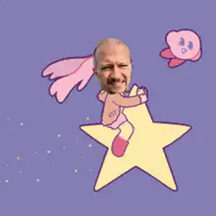 Tobey Maguire riding a star with Kirby