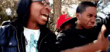 Group of people reacting with shock