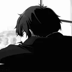Anime boy looking out window