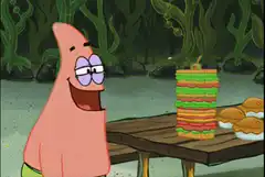 Patrick Star eats giant Krabby Patty