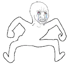 Crying stick figure doing splits
