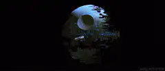 Millennium Falcon flies through Death Star explosion